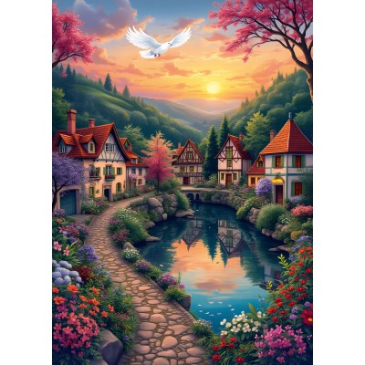 Puzzle  Alipson-Puzzle-F-50178 Le Village au Bord de l'Eau
