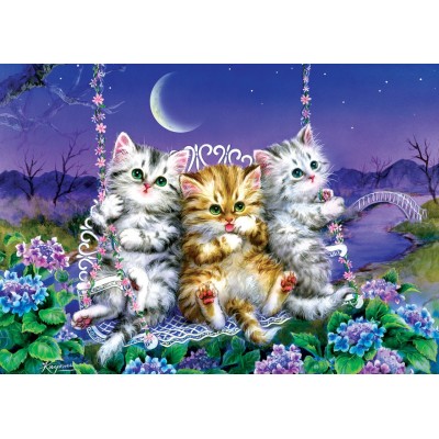 Puzzle  Art-Puzzle-5086 Kittens swinging in the Moonlight