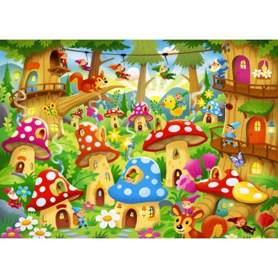 Puzzle Bluebird-Puzzle-F-90653 Gnomes in Mushroom Homes