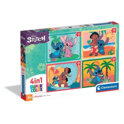  Clementoni-21745 Puzzle 4 in 1 - Stitch und seine Freunde
