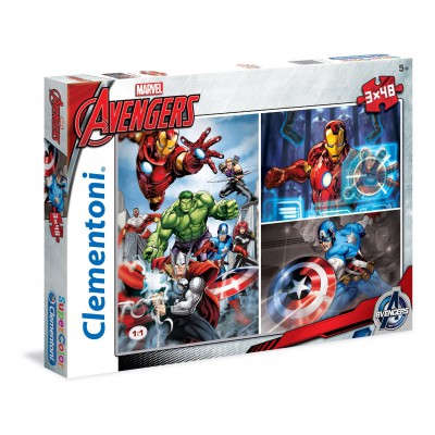 Clementoni-25203 3 Puzzles - Avengers