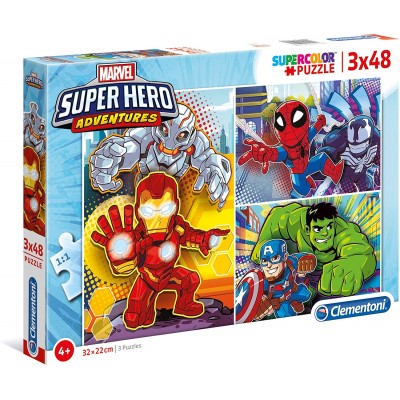 Clementoni-25248 3 Puzzles - Marvel Super Heroes (3x48)