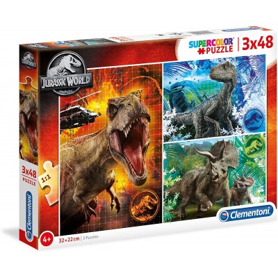 Clementoni-25250 3 Puzzles - Jurassic World (3x48)