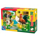 Puzzle  Dtoys-60211-AN-01 Tiere vom Bauernhof: Huhn, Hahn, Ente und Kücken