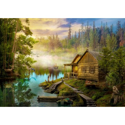 Puzzle  Enjoy-Puzzle-1602 A Log Cabin on the River