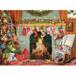 Puzzle  Eurographics-6500-5502 XXL Teile - Christmas by the Fireplace