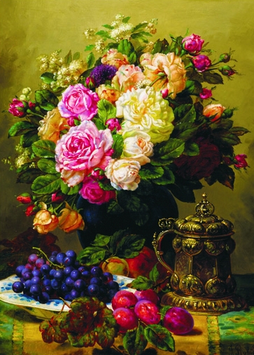 Puzzle  Gold-Puzzle-60904 Jean-Baptiste Robie: Still Life with Roses, Grapes and Plums