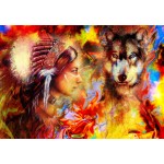Puzzle  Grafika-F-31493 Die indische Frau und der Wolf