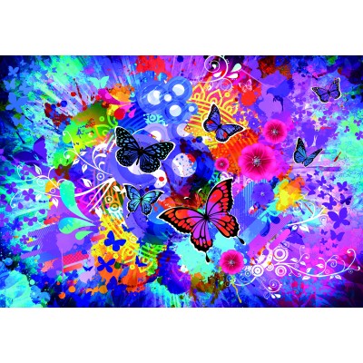 Puzzle  Grafika-F-31725 Bunte Blumen und Schmetterlinge