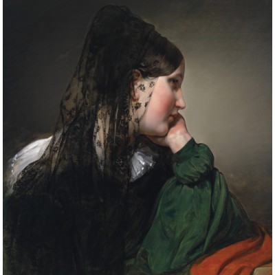 Puzzle  Grafika-00484 Friedrich von Amerling: Mädchen im Profil mit schwarzer Mantille, 1887