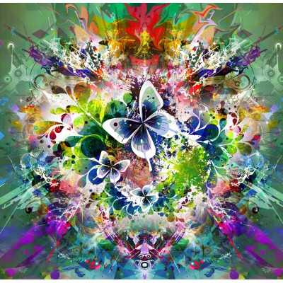 Puzzle Grafika-00784 Frühlingsblumen und Schmetterlinge