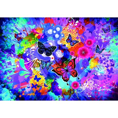 Puzzle Grafika-F-30051 Bunte Blumen und Schmetterlinge