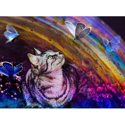 Puzzle Grafika-F-30794 Katze und Schmetterlinge