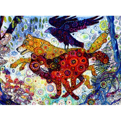 Puzzle Grafika-F-30801 Sally Rich - Wolves in a Blue Wood