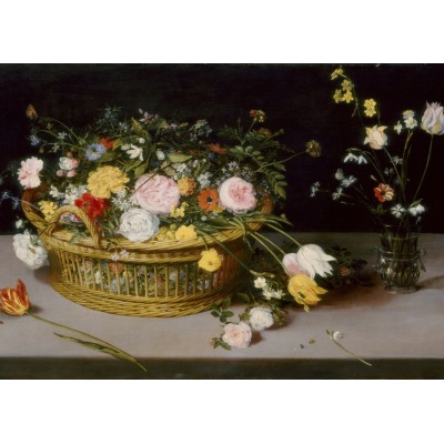 Puzzle Grafika-F-32257 Jan Brueghel - Flowers in a Basket and a Vase, 1615