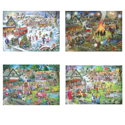  House-Of-Puzzles-HP0767 4 Puzzles - Dorfplatz im Wandel der Jahreszeiten