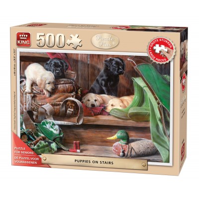 Puzzle King-Puzzle-05533 XXL Teile - Puppies on Stairs
