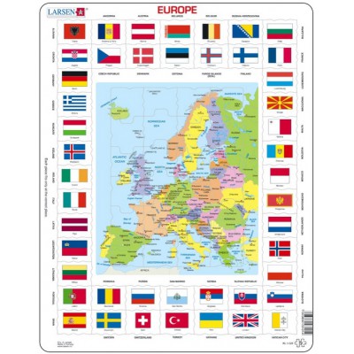 Puzzle  Larsen-KL1-FR Europakarte und Flaggen (auf Französisch)