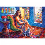 Puzzle  Magnolia-8609 Woman with Cat - Elif Hürdoğan Special Edition