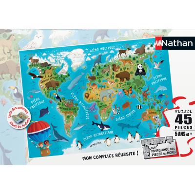 Puzzle Nathan-86174 Weltkarte der Tiere