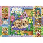 Puzzle  Cobble-Hill-80278 Puppies and Posies Quilt