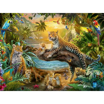 Puzzle  Ravensburger-00738 Leopardenfamilie im Dschungel
