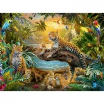 Puzzle  Ravensburger-00738 Leopardenfamilie im Dschungel