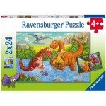  Ravensburger-05030 2 Puzzles - Spielende Dinos