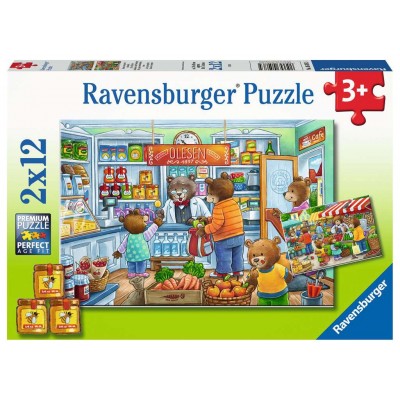  Ravensburger-05076 2 Puzzles - Komm wir gehen einkaufen