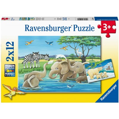 Ravensburger-05095 2 Puzzles - Tierkinder aus Aller Welt