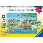  Ravensburger-05095 2 Puzzles - Tierkinder aus Aller Welt