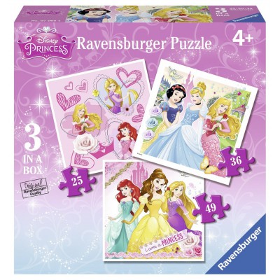 Ravensburger-07008 3 Puzzles - Disney Princess