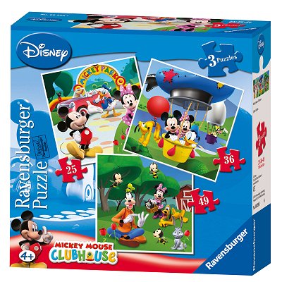 Ravensburger-07088 Puzzle 3 Stück - Mickey und seine Freunde: Mickey Mouse Clubhaus