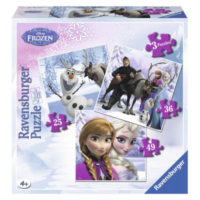 Ravensburger-07276 3 Puzzles - Frozen - Die Eiskönigin