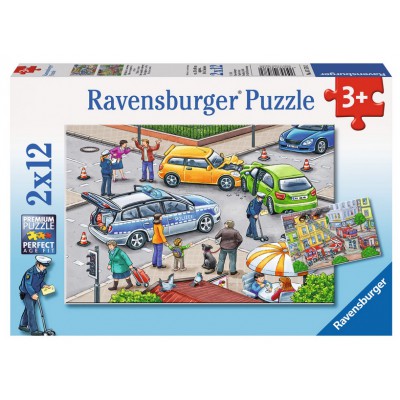 Puzzle  Ravensburger-07578 Mit Blaulicht unterwegs