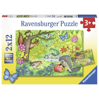 Ravensburger-07610 2 Puzzles - Tiere in Unserem Garten