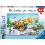  Ravensburger-07802 2 Puzzles - Bagger und Waldtraktor