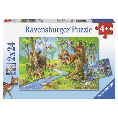 Ravensburger-09117 2 Puzzles - Tiere des Waldes