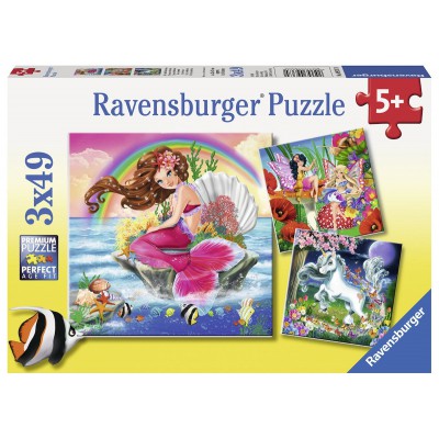 Ravensburger-09367 3 Puzzles - Welt der Fabelwesen
