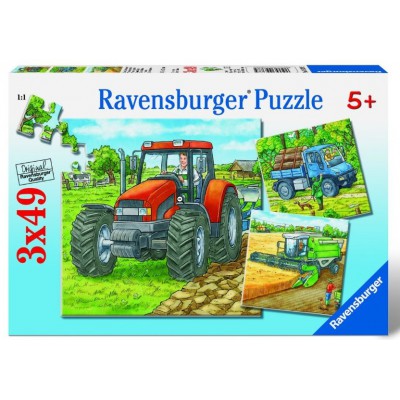 Ravensburger-09388 3 x 49 Teile Puzzleset - Landwirtschaftliche Maschinen
