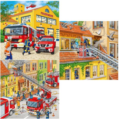  Ravensburger-09401 3 x 49 Teile Puzzleset - Feuerwehreinsatz