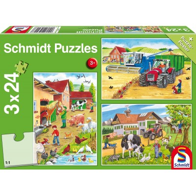 Schmidt-Spiele-56216 3 Puzzles - Auf dem Bauernhof
