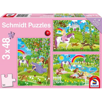 Schmidt-Spiele-56225 3 Puzzles - Prinzessin im Schlossgarten