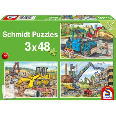  Schmidt-Spiele-56520 3 Puzzles - Meine Liebsten Baustellenfahrzeuge