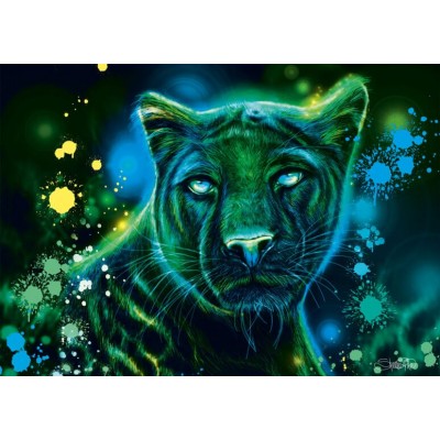 Puzzle  Schmidt-Spiele-58517 Panther blau grün neon