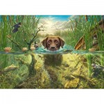 Puzzle  Schmidt-Spiele-58572 Hundeliebe, Brauner Labrador im Kühlen Nass