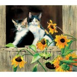 Puzzle  Sunsout-28975 Susan Bourdet - Kittens and Sunflowers