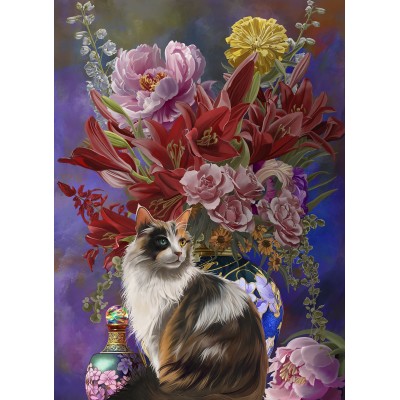 Puzzle  Sunsout-67655 XXL Teile - Cats and Flowers four Chinoiserie