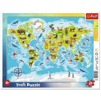  Trefl-31340 Rahmenpuzzle - Tierweltkarte