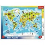  Trefl-31340 Rahmenpuzzle - Tierweltkarte